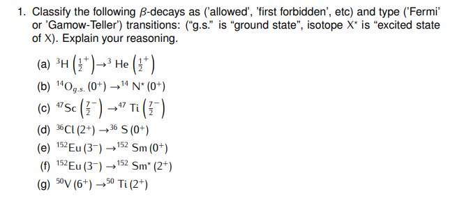 Solved 1. Classify The Following B-decays As ('allowed', | Chegg.com