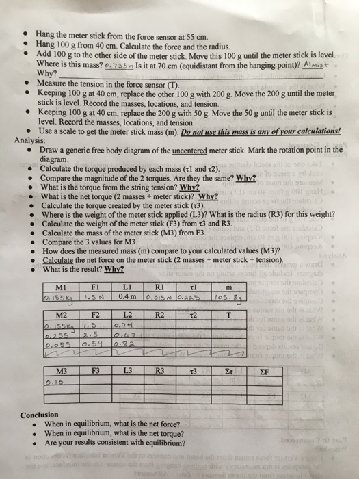 Solved Equilibrium Lab Uncentered meter stick