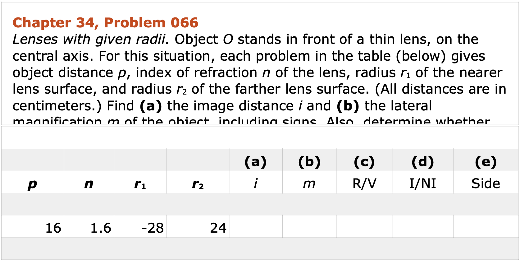 Chapter 34, Problem 066 Lenses with given radii.