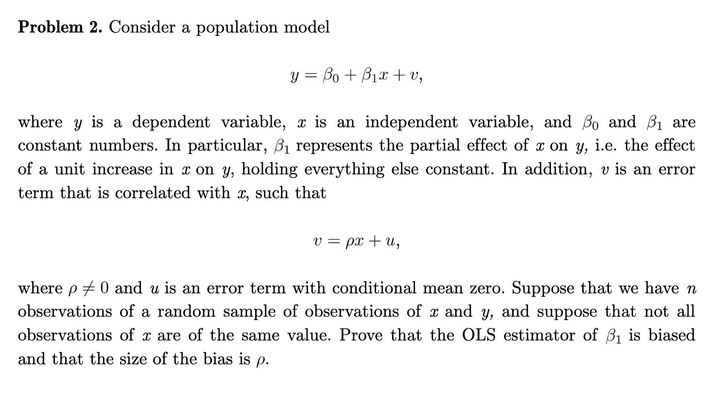 Solved Problem 2. Consider A Population Model Y = Bo + B1x + | Chegg.com