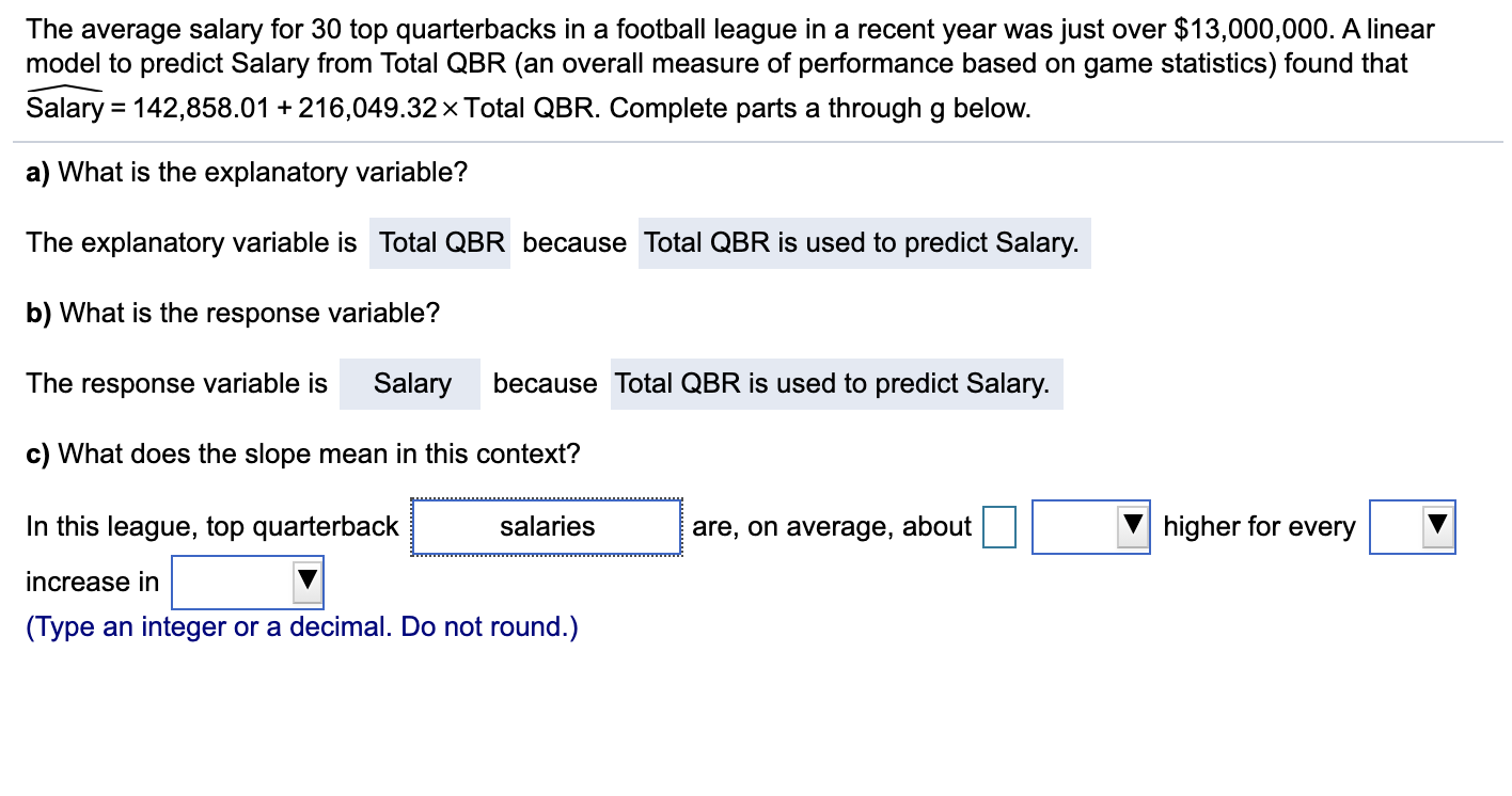 Solved The average salary for 30 top quarterbacks in a | Chegg.com