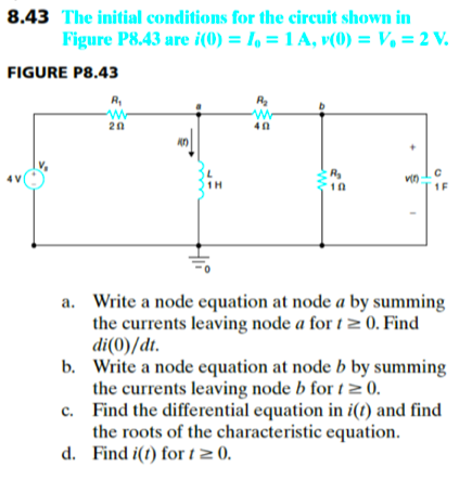 Solved 8.43 The initial conditions for the circuit shown in | Chegg.com