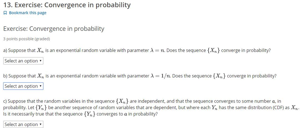 13. Exercise: Convergence In Probability Bookmark | Chegg.com