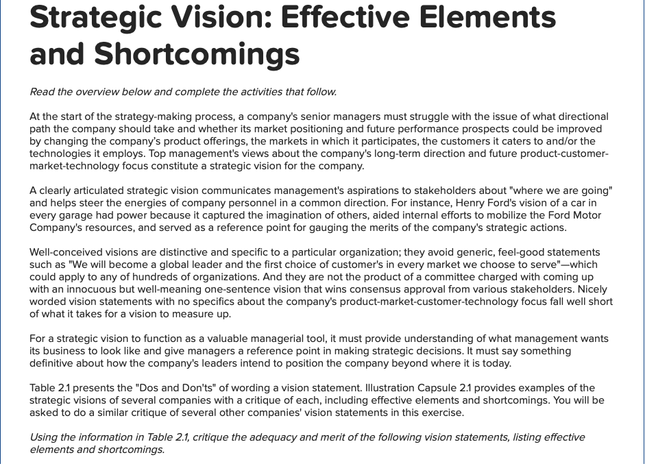 strategic-vision-effective-elements-and-shortcomings-chegg