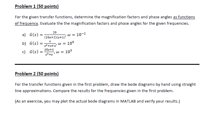 Solved Problem 1 (50 points) For the given transfer | Chegg.com
