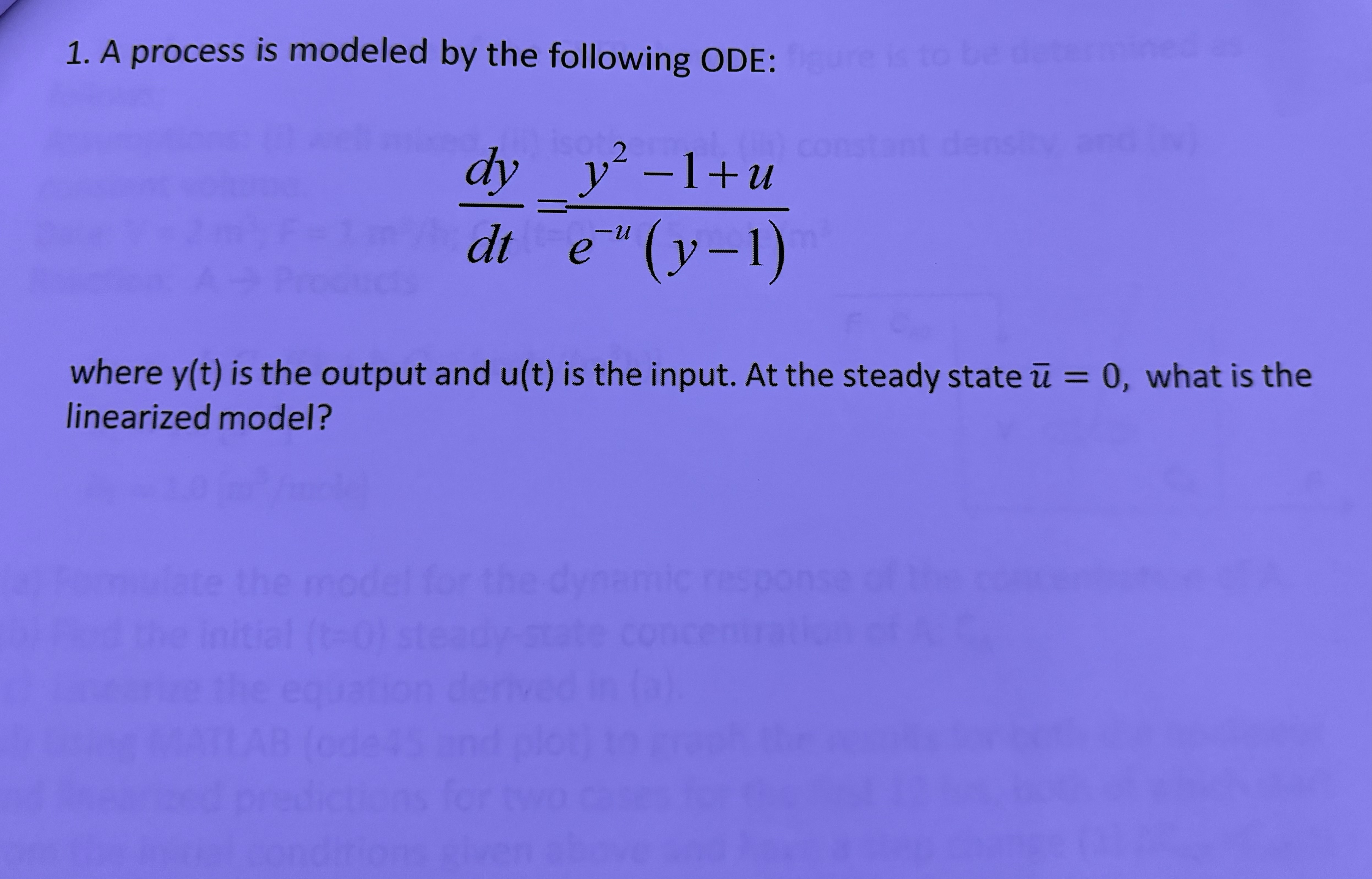 Solved A process is modeled by the following | Chegg.com