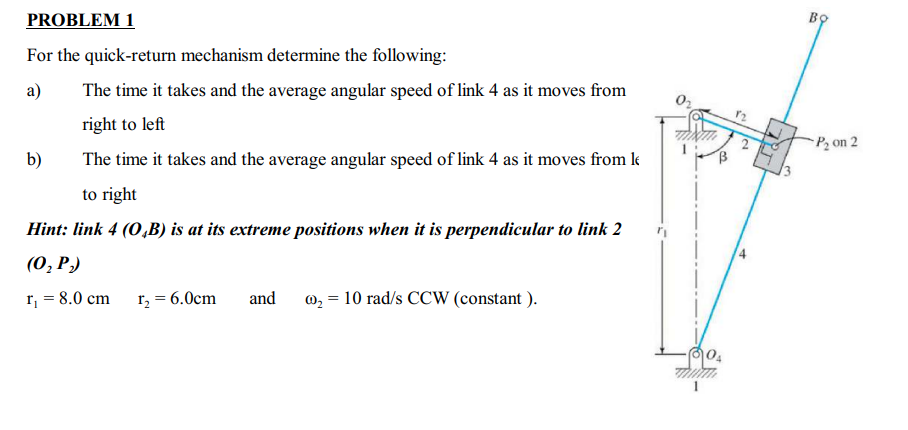 Solved For the quick-return mechanism determine the | Chegg.com