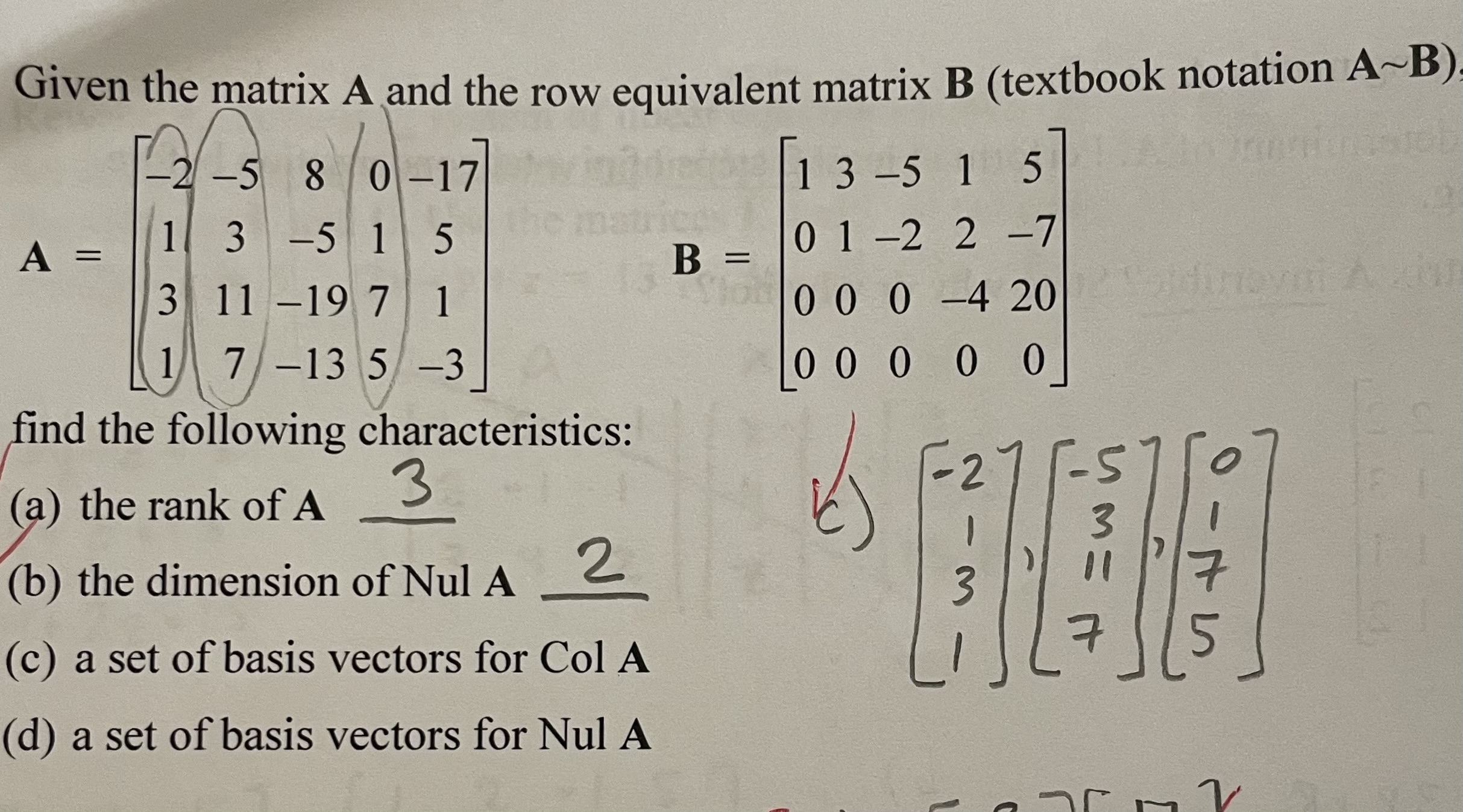 Solved Given The Matrix A And The Row Equivalent Matrix B | Chegg.com