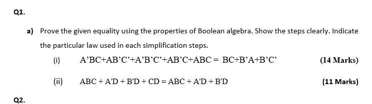 Solved Q1. A) Prove The Given Equality Using The Properties | Chegg.com