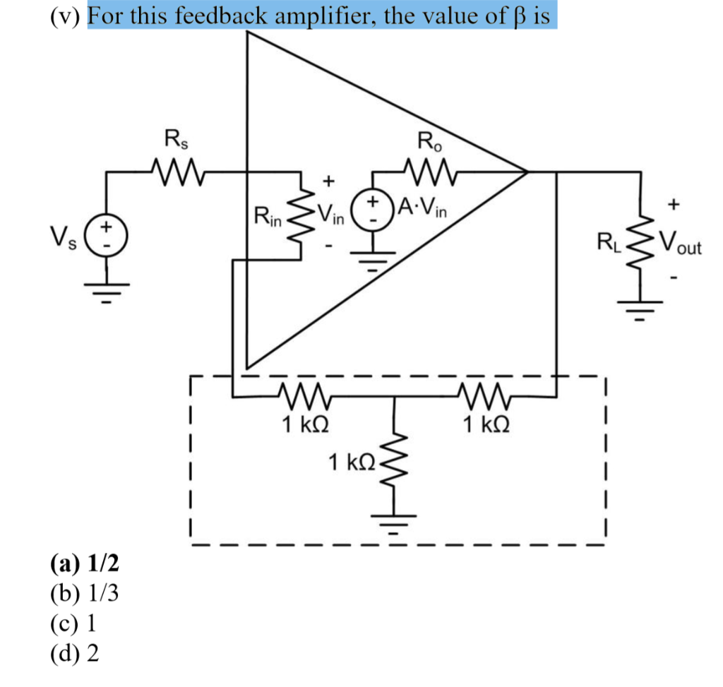 Solved V For This Feedback Amplifier The Value Of Ss Is Chegg Com