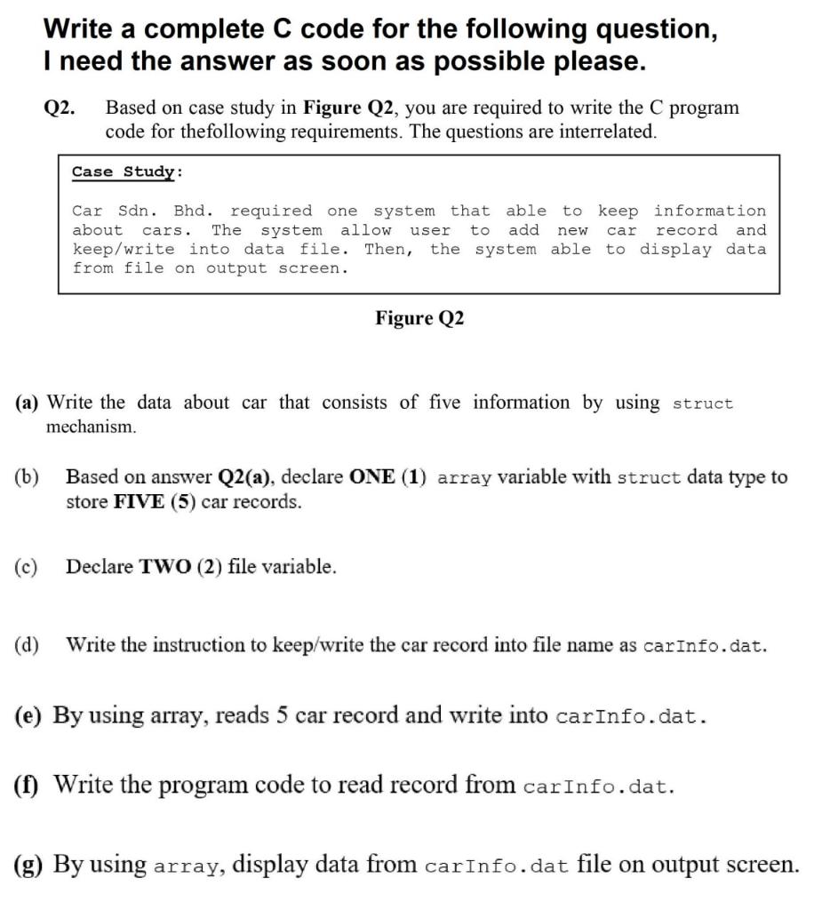 Write a complete C code for the following question, I | Chegg.com