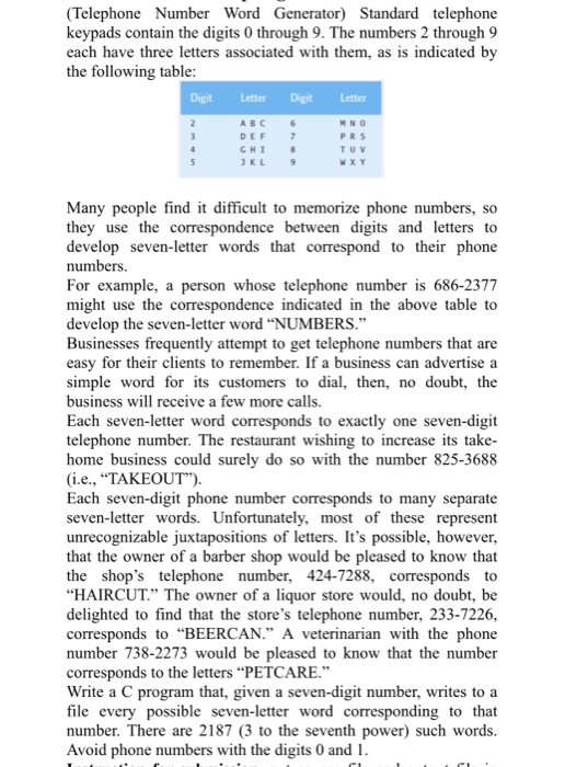 Solved (Telephone Number Word Generator) Standard telephone