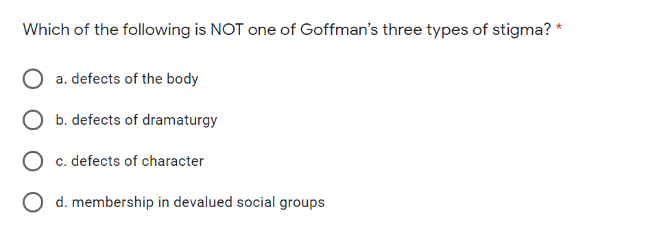 Solved Which Of The Following Is NOT One Of Goffman s Three Chegg