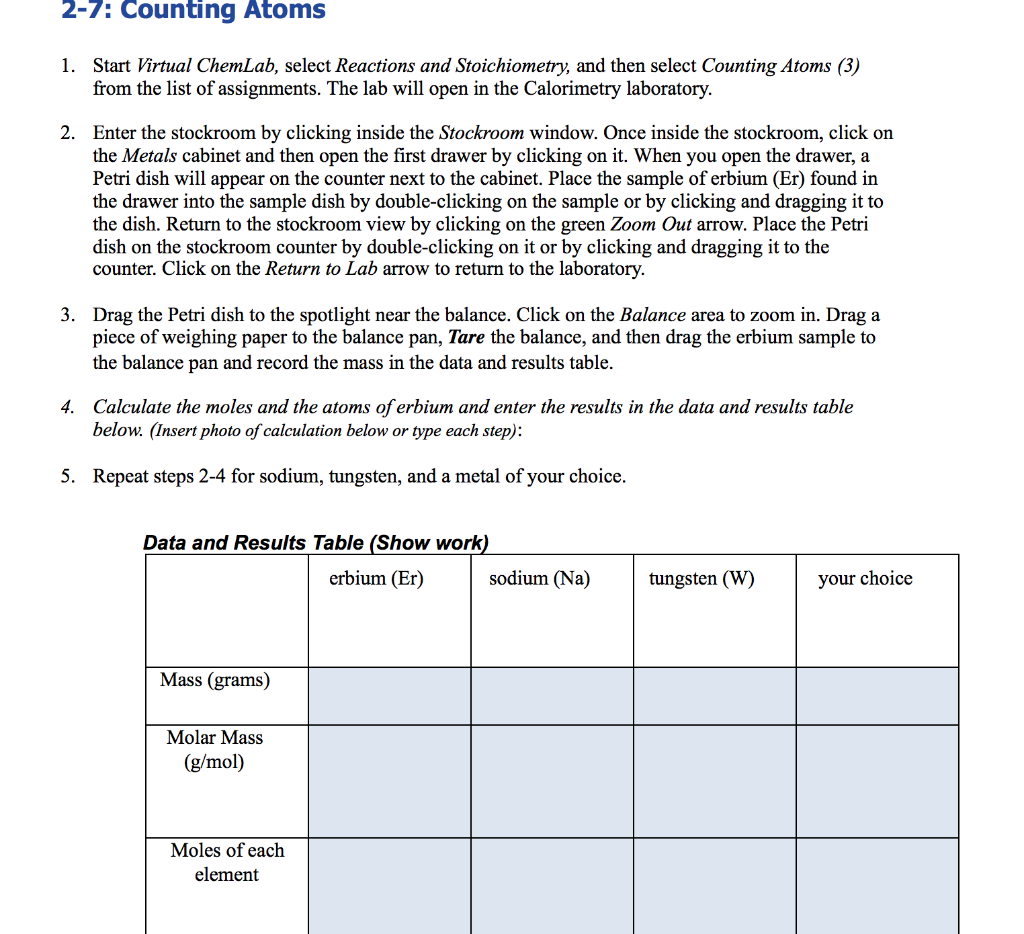 Solved 25-25: Counting Atoms 25. Start Virtual ChemLab, select Pertaining To Counting Atoms Worksheet Answer Key