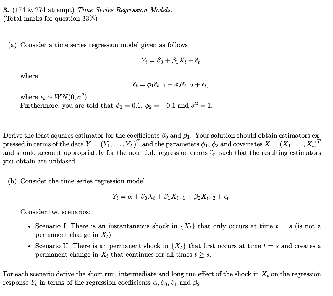 Solved 3. (174 \& 274 attempt) Time Series Regression | Chegg.com