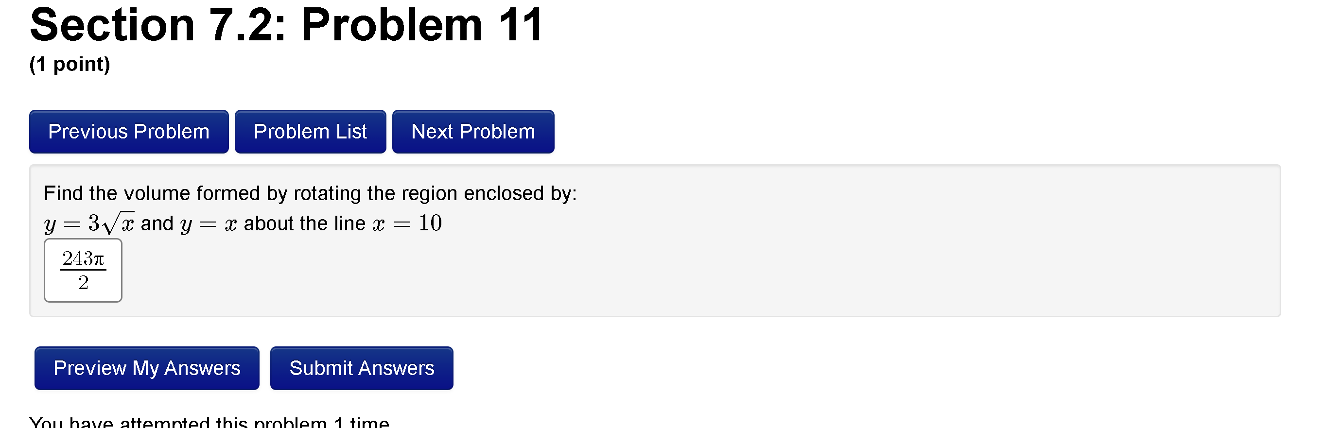 Solved Section 7.3: Problem 2 (1 Point) Previous Problem | Chegg.com