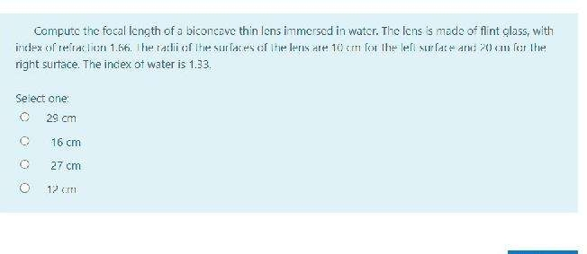 Solved Compute the focal length of a biconcave thin lens | Chegg.com