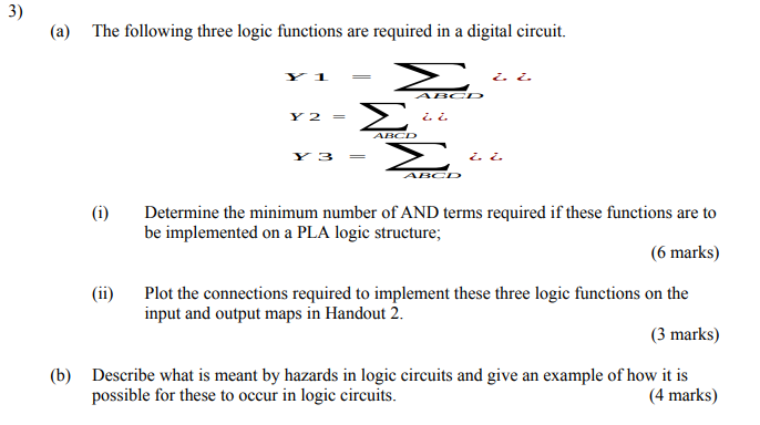 Solved 3) (a) The following three logic functions are | Chegg.com