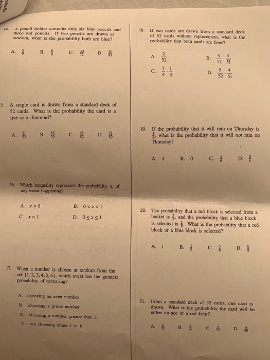 Solved 14. A pencil bolder contains only six blue pencils