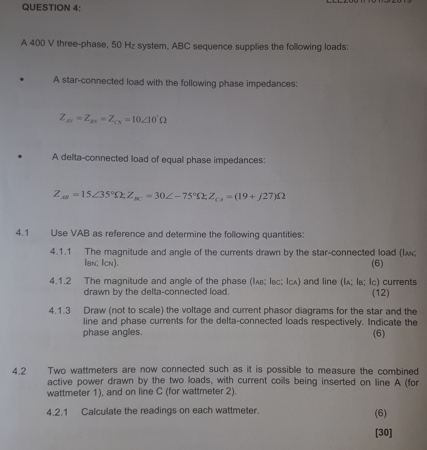 Solved QUESTION 4: A 400 V three-phase, 50 Hz system, ABC | Chegg.com