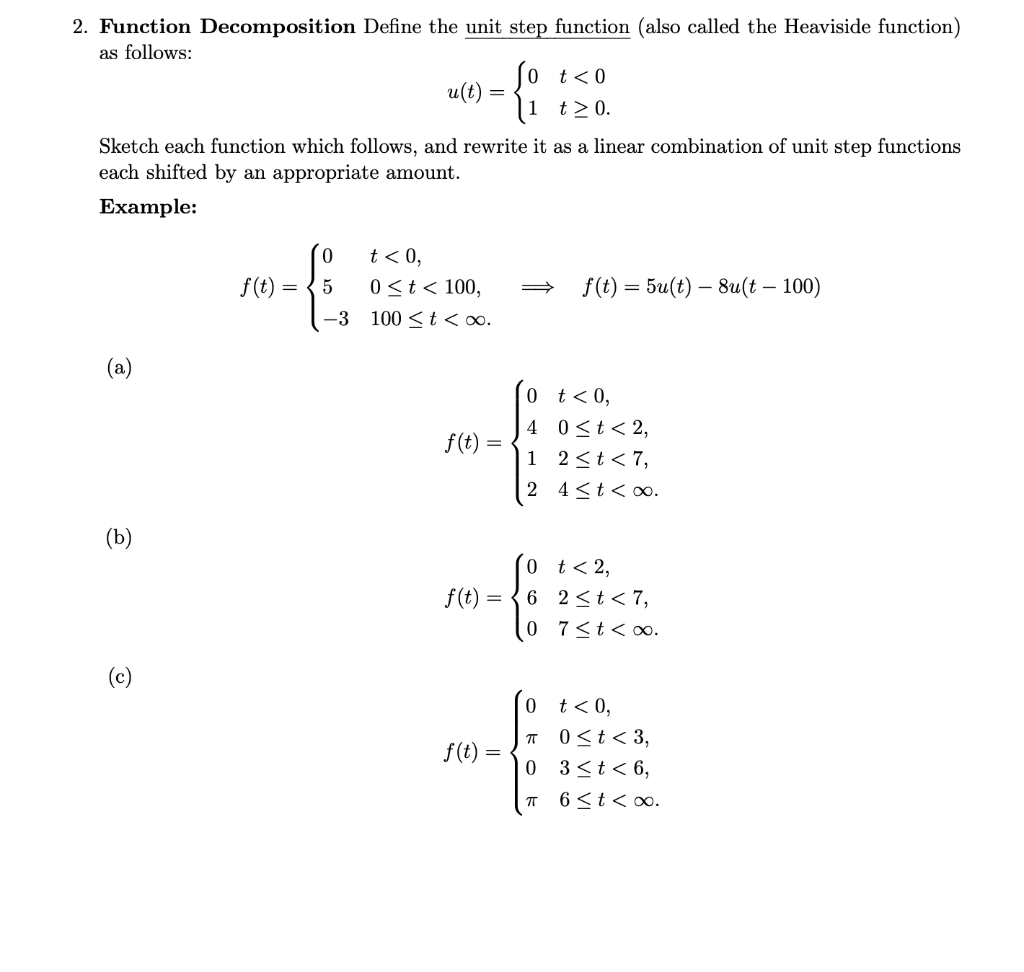 Solved 2. Function Decomposition Define the unit step | Chegg.com