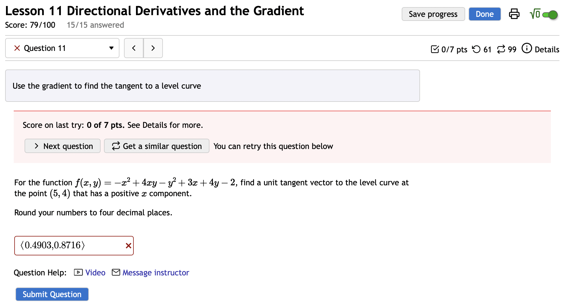 Solved Lesson 11 Directional Derivatives and the Gradient | Chegg.com