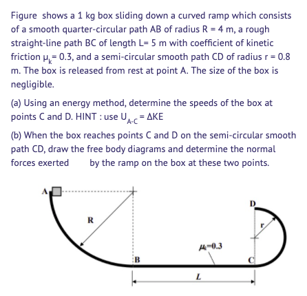 Solved Figure shows a 1 kg box sliding down a curved ramp | Chegg.com