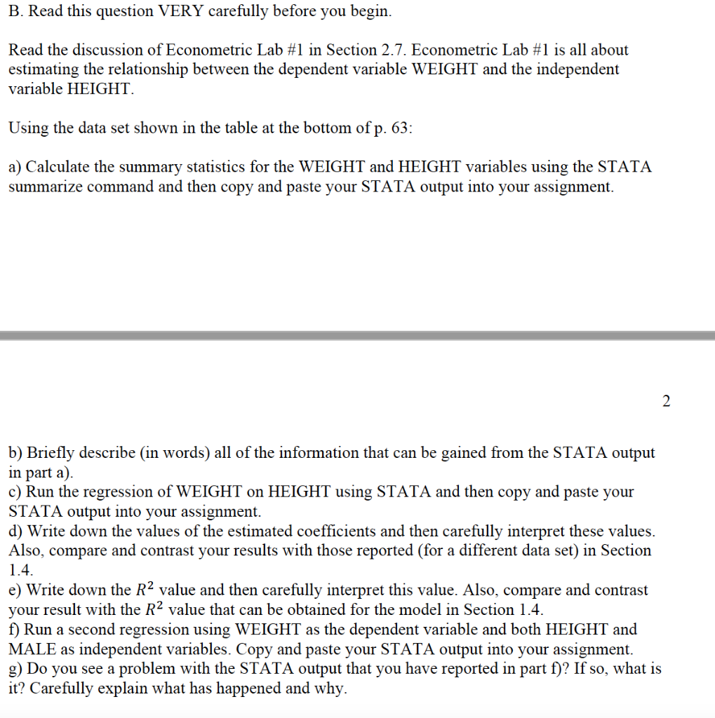 Solved FROM C) TO G) c) Run the regression of WEIGHT on | Chegg.com