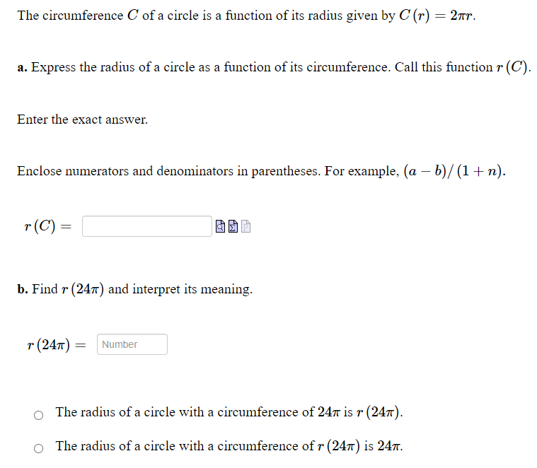Solved The circumference C ﻿of a circle is a function of its | Chegg.com