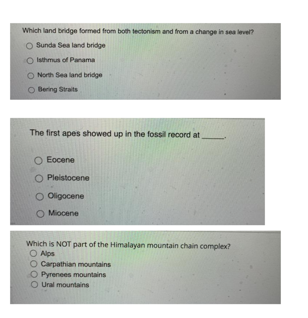 Solved Which land bridge formed from both tectonism and from