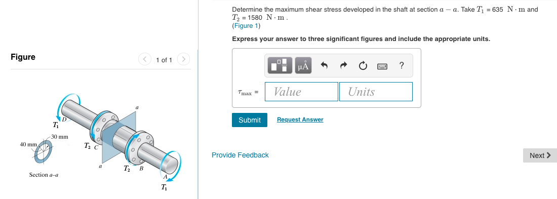 Solved F5 5 Determine The Maximum Shear Stress Developed In Chegg Com