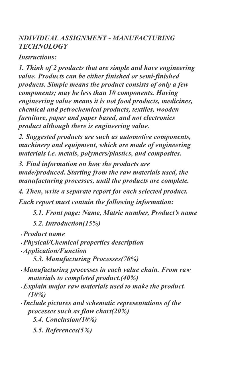 Solved NDIVIDUAL ASSIGNMENT - MANUFACTURING TECHNOLOGY | Chegg.com