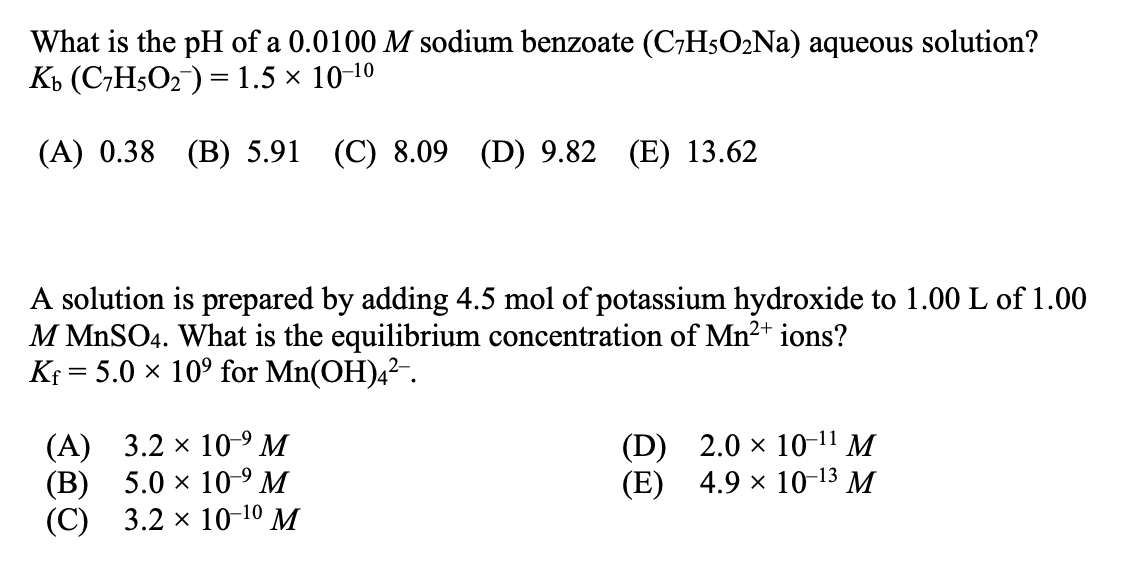 Solved: What Is The PH Of A 0.0100 M Sodium Benzoate (C,H5 Solved: What Is The PH Of A 0.0100 M Sodium Benzoate (C,H5