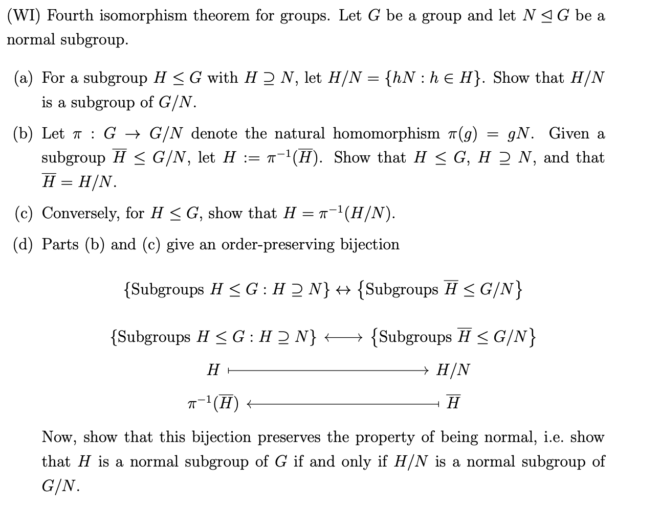G Be A Wi Fourth Isomorphism Theorem For Groups Chegg Com