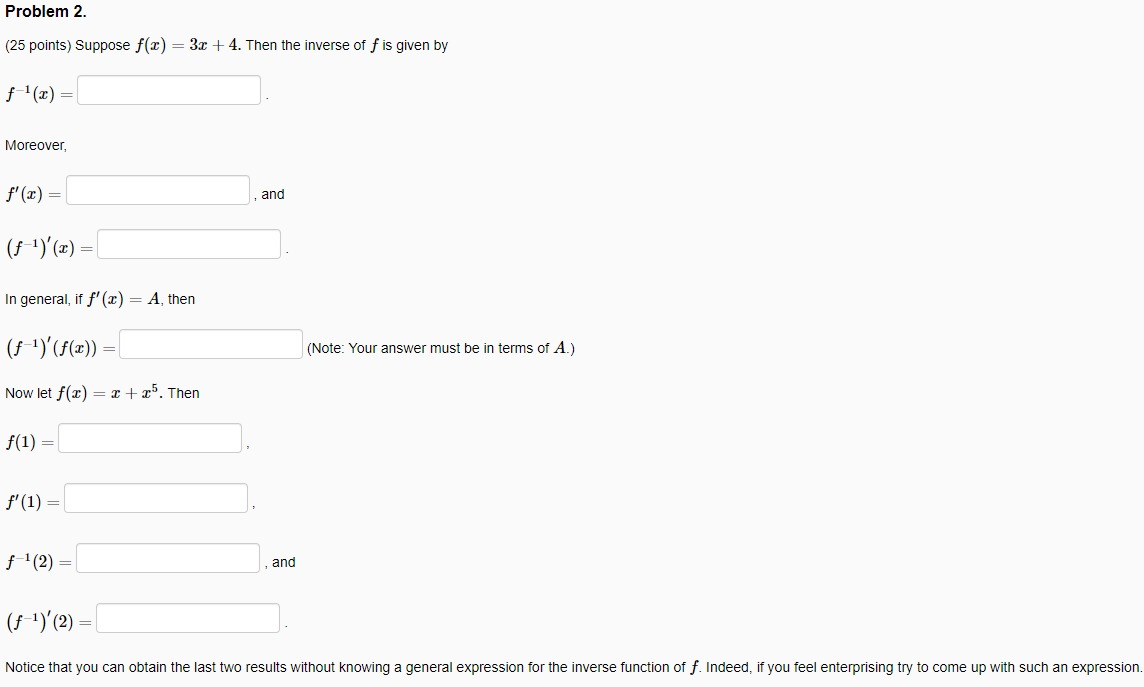 Solved Problem 2 25 Points Suppose F X 3x 4 Then