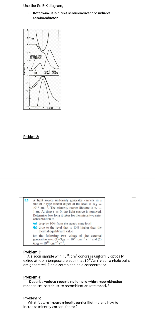  Solved Use the Ge E-K diagram, • Determine it is direct 