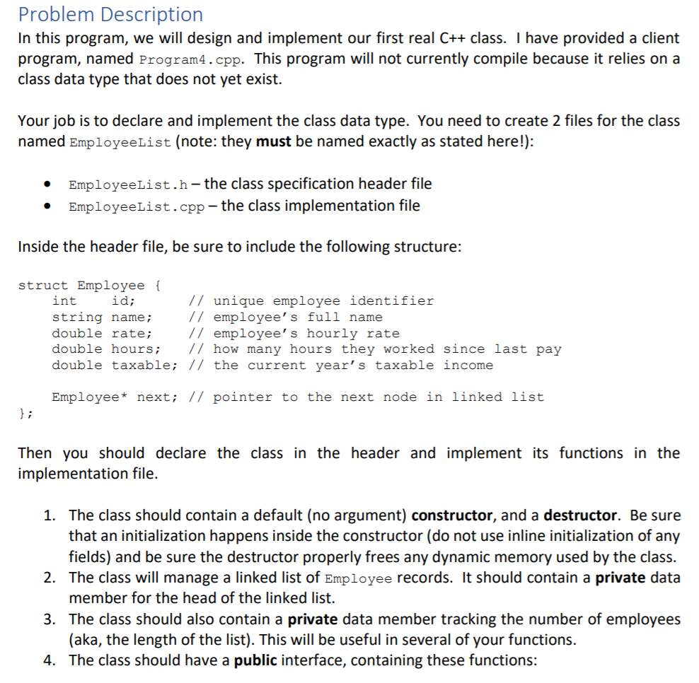 Solved Problem Description In this program, we will design | Chegg.com
