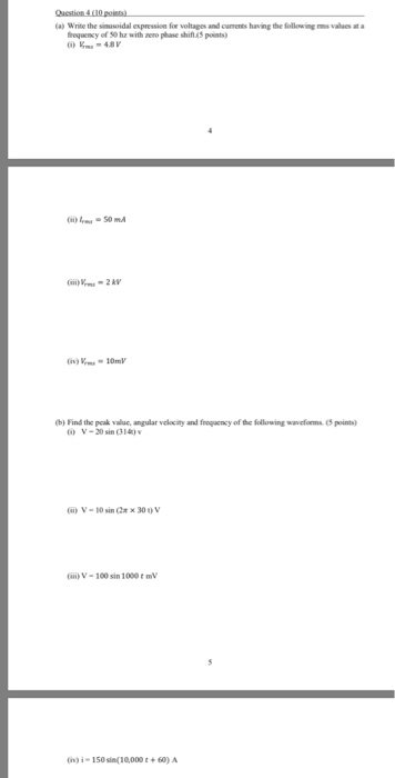 Solved (a) Write the sinusoidal expression for voltages and | Chegg.com