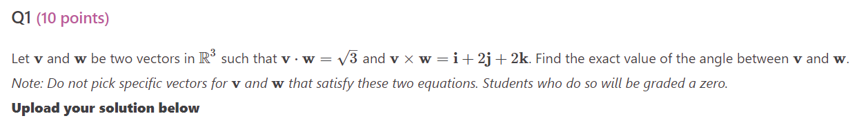 Solved Let v and w be two vectors in R3 such that v⋅w=3 and | Chegg.com