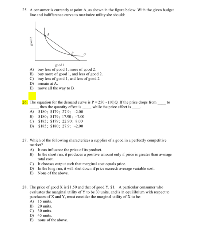 Solved 25. A consumer is currently at point A, as shown in | Chegg.com