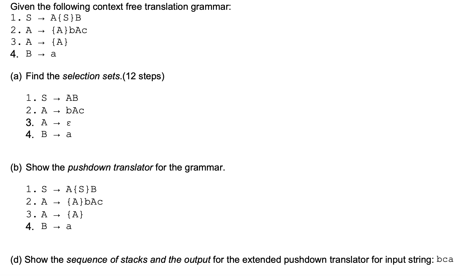 Solved Given The Following Context Free Translation Grammar: | Chegg.com