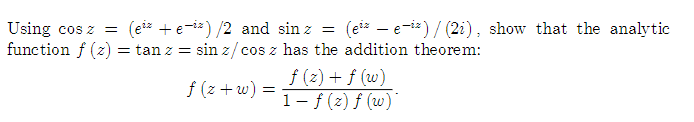 Solved Using cosz=(eiz+e−iz)/2 and sinz=(eiz−e−iz)/(2i), | Chegg.com