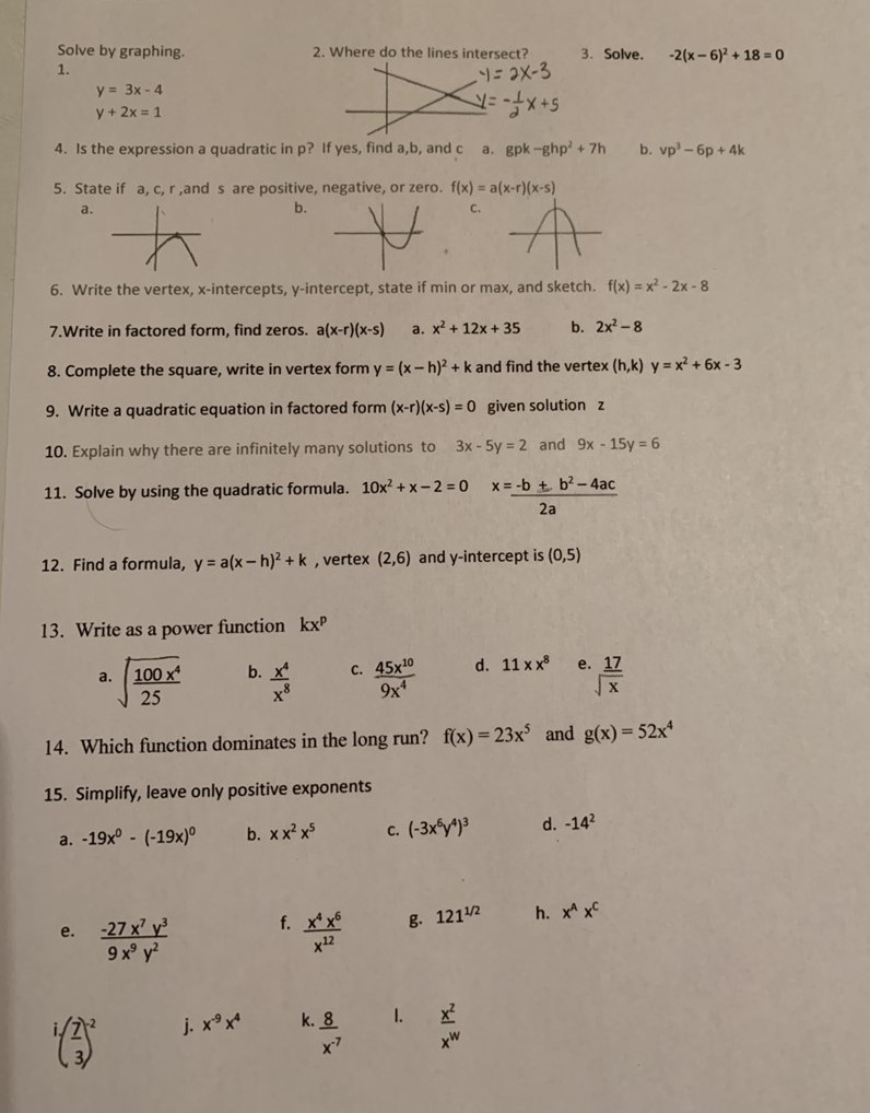Solved 2. Where do the lines intersect? 3. Solve. -2(x-6) + | Chegg.com