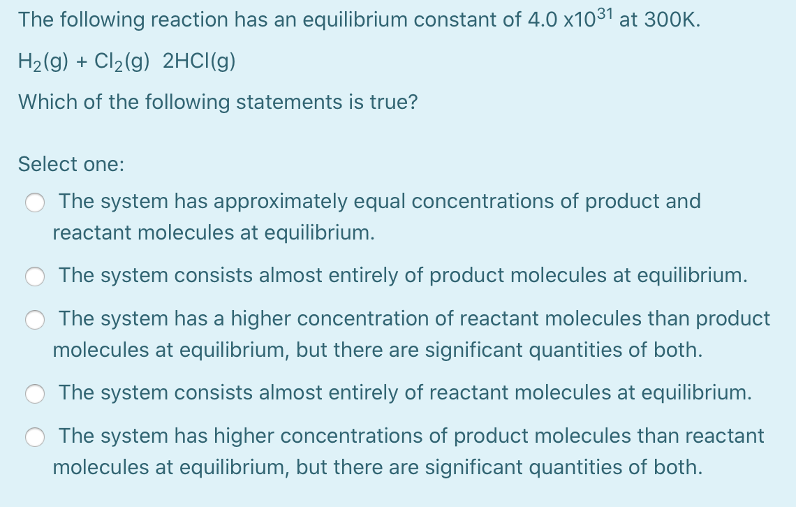 Solved The following reaction has an equilibrium constant of | Chegg.com