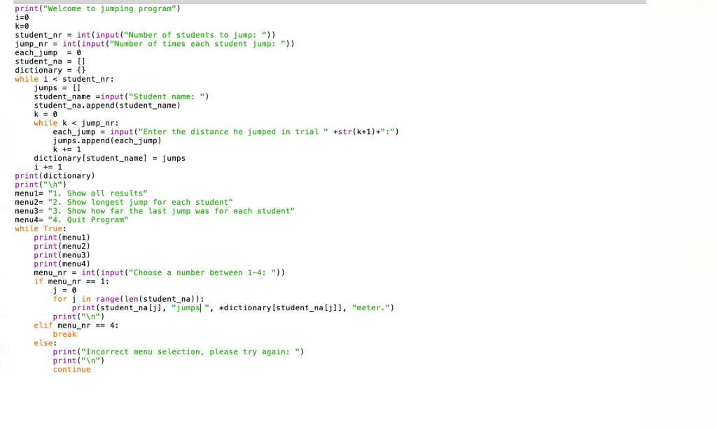 Solved print("Welcome to jumping program") i= k= student_nr | Chegg.com
