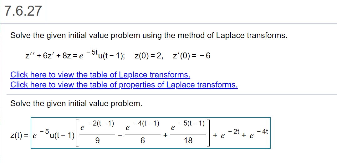 Solved 7.6.27 Solve the given initial value problem using | Chegg.com