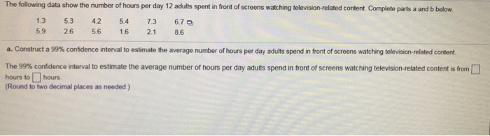 Solved The following data show the number of hours per day | Chegg.com