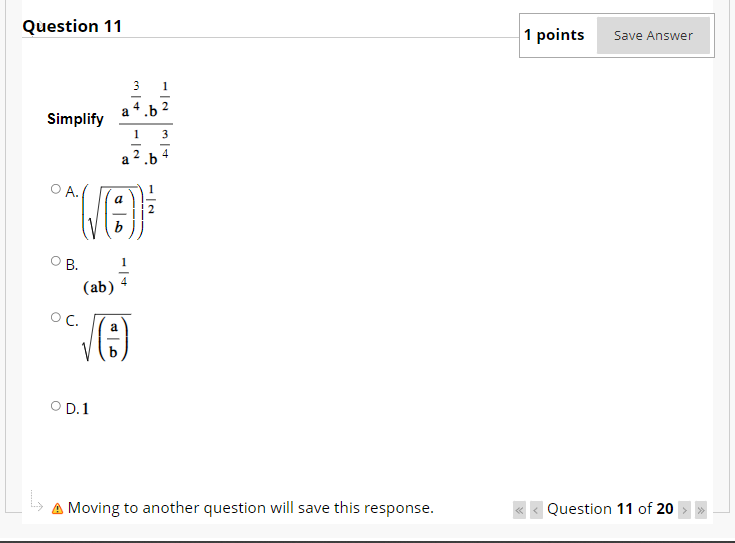 Solved Simplify A21⋅b43a43⋅b21 A. ((ba))21 B. (ab)41 C. (ba) | Chegg.com