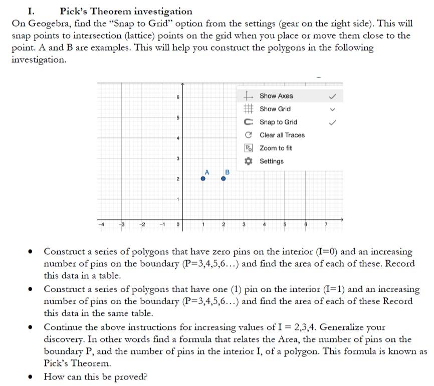 I. Pick's Theorem investigation On Geogebra, find the | Chegg.com