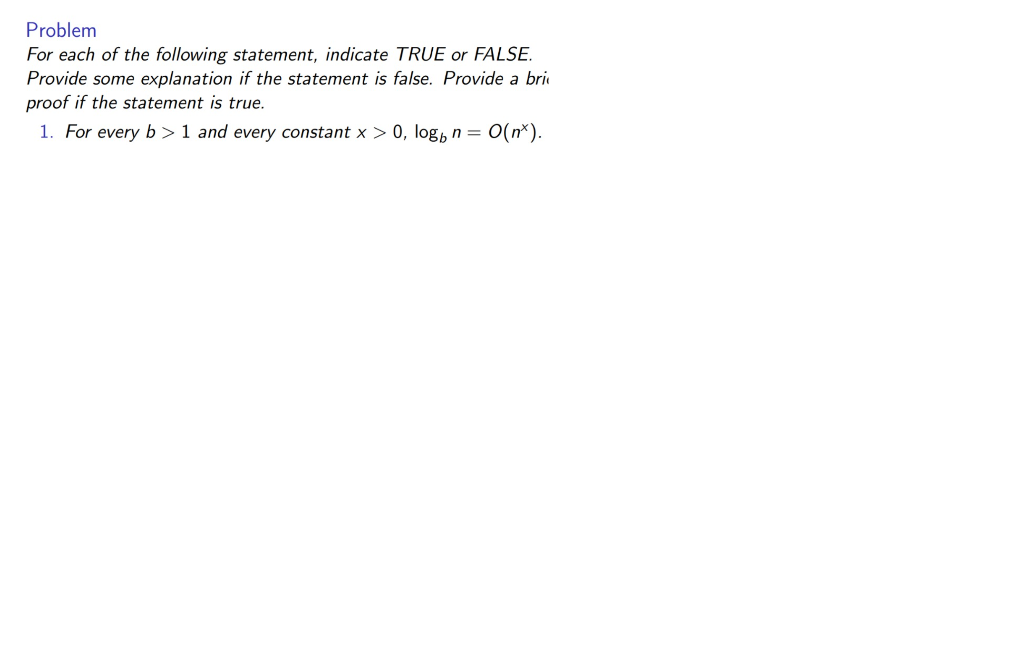 Solved Problem For Each Of The Following Statement, Indicate | Chegg.com